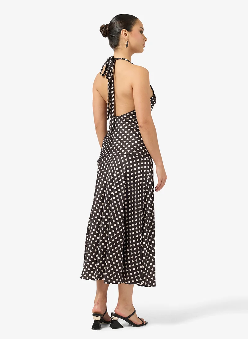 جينجر فستان سليب بنقاط البولكا بياقة هالتر